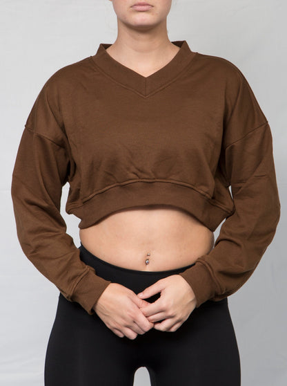 Ash Crop Jumper - Drop Shoulders for Comfort Fit - Brown