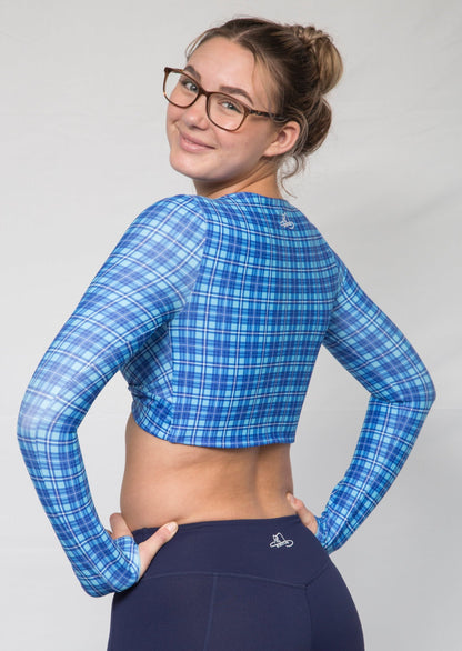 Lindsey Blue Flannie Full-Sleeve Crop Top