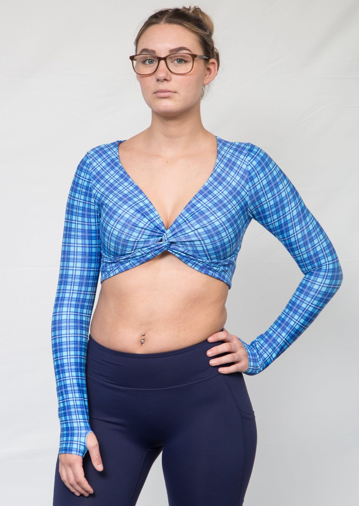 Lindsey Blue Flannie Full-Sleeve Crop Top