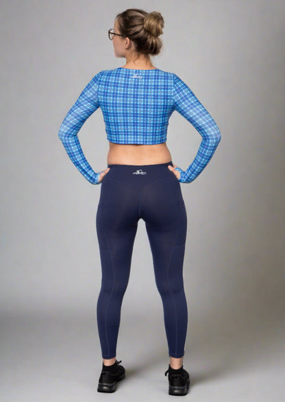 Lindsey Ankle Length Compression Tights - Seamless Front - Navy Blue