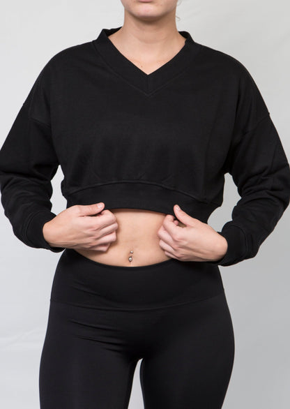 Azalea Crop Jumper - Drop Shoulders for Comfort Fit - Black