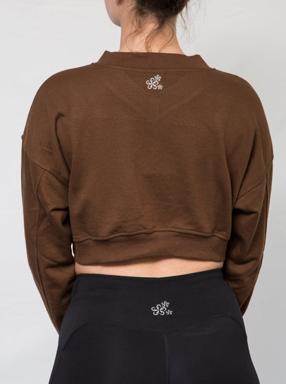 Ash Crop Jumper - Drop Shoulders for Comfort Fit - Brown