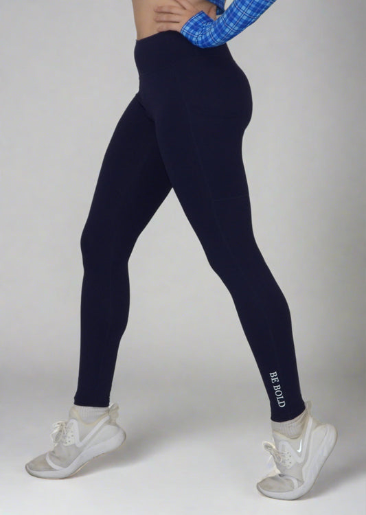 Lindsey Ankle Length Compression Tights - Seamless Front - Navy Blue